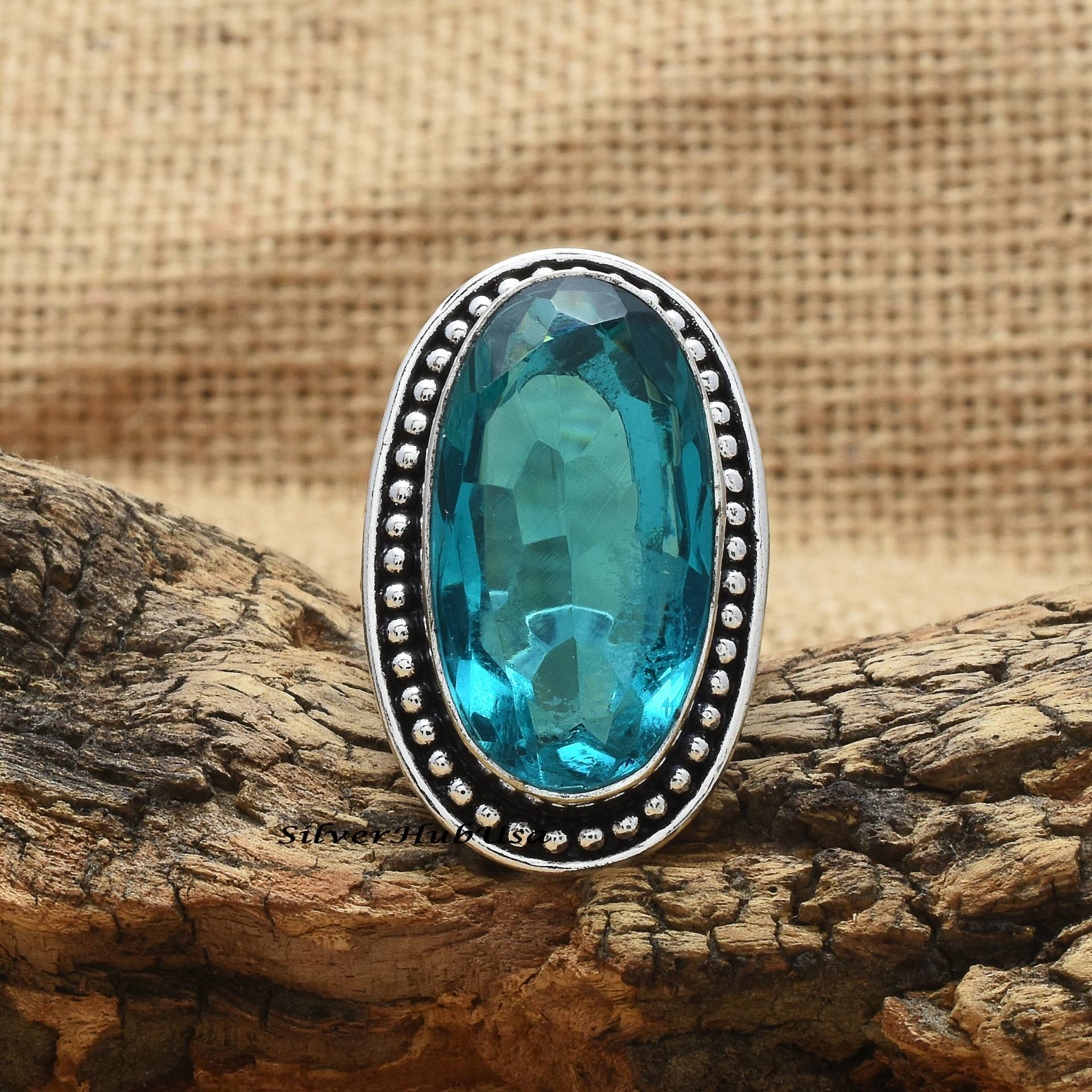 Blauer Turmalin Ring ~ 925 Sterling Silber Ehering Naturstein Schmuck Ovalschliff Beste Geschenk von silverhubusa