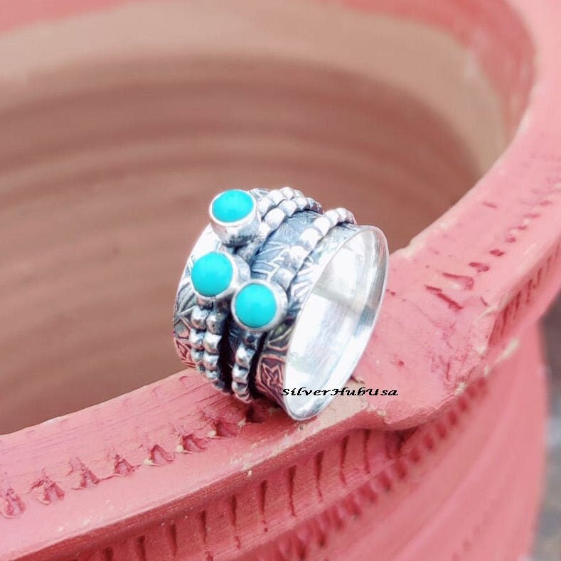 Dornröschen Türkis Spinner Ring ~ 925 Sterling Silber Frauen Schmuck Handgemachter Angst Geschenk Dornröschen Türkis Spinner Ring ~ 925 Sterling Silber Frauen Schmuck Handgemachter Angst Geschenk von silverhubusa