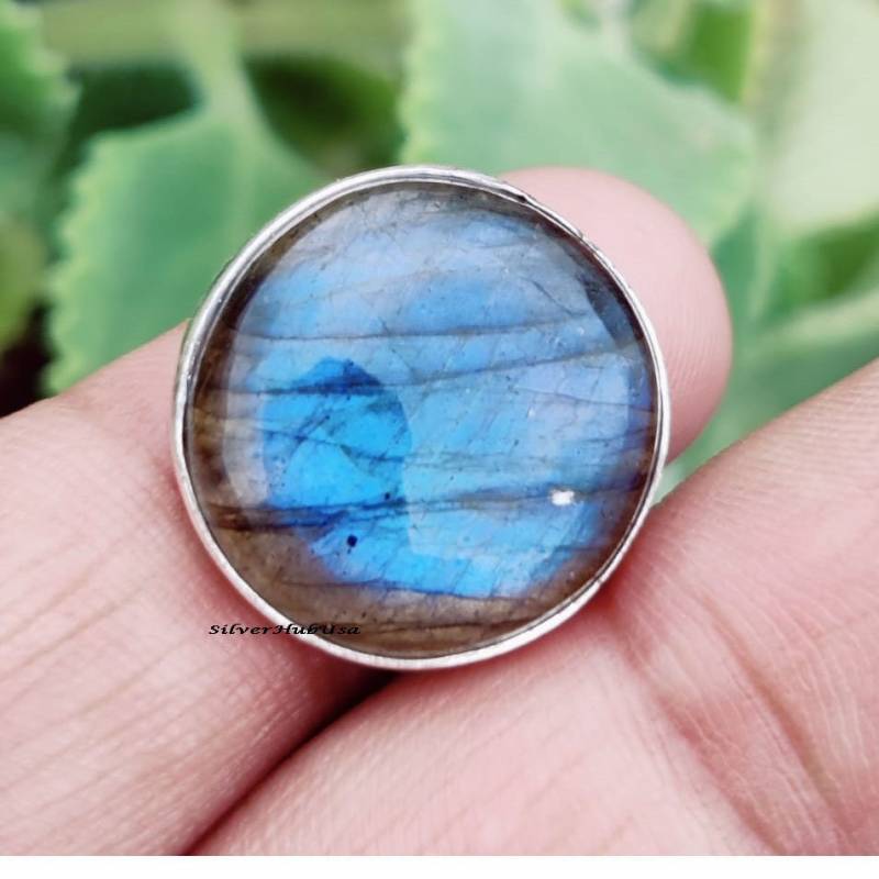 Labradorit Ring 925 Sterling Silber Blau Feuerstein Boho Handgemachter Edelstein Natürlicher Statement Für Frauen Geschenk von silverhubusa