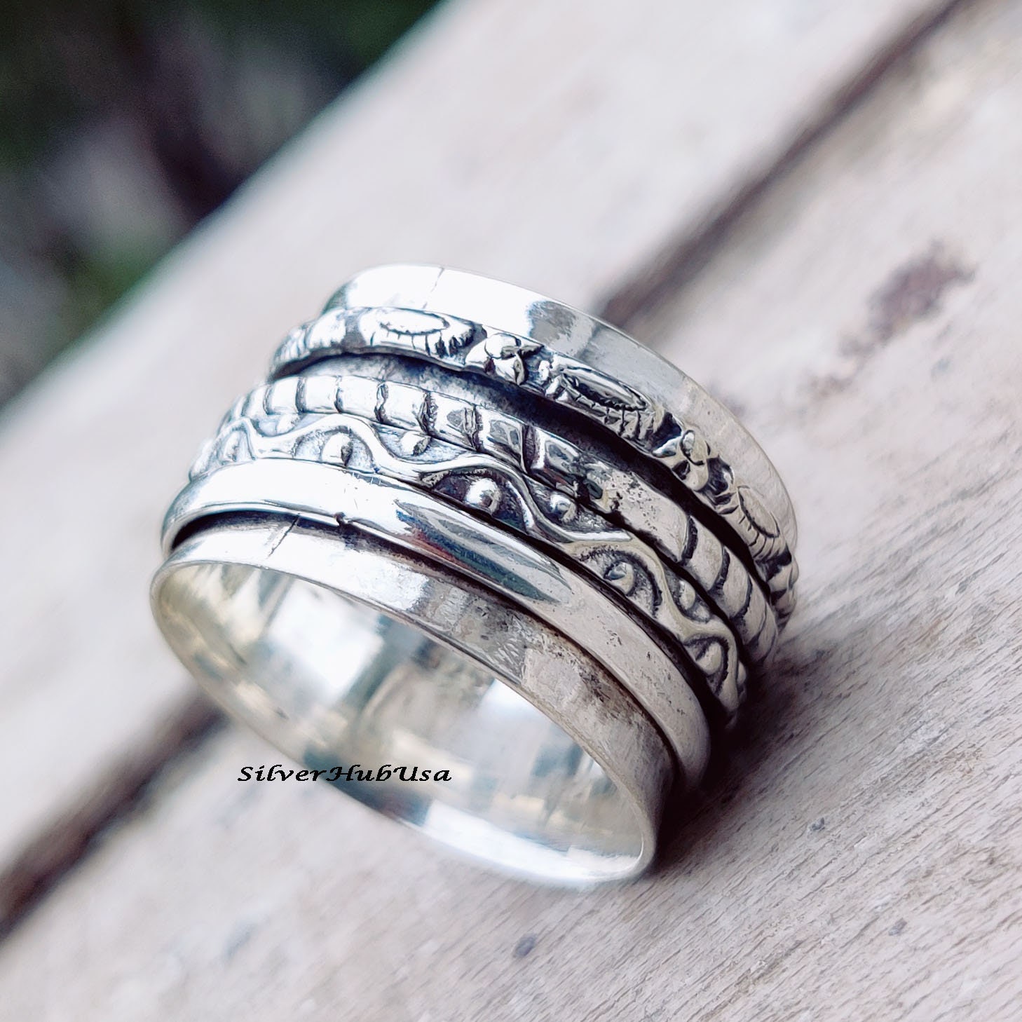 Massiver Spinner Ring ~ 925 Sterling Silber Breiter Verstellbarer Ehering Schlichter Geschenk Für Mädchen von silverhubusa