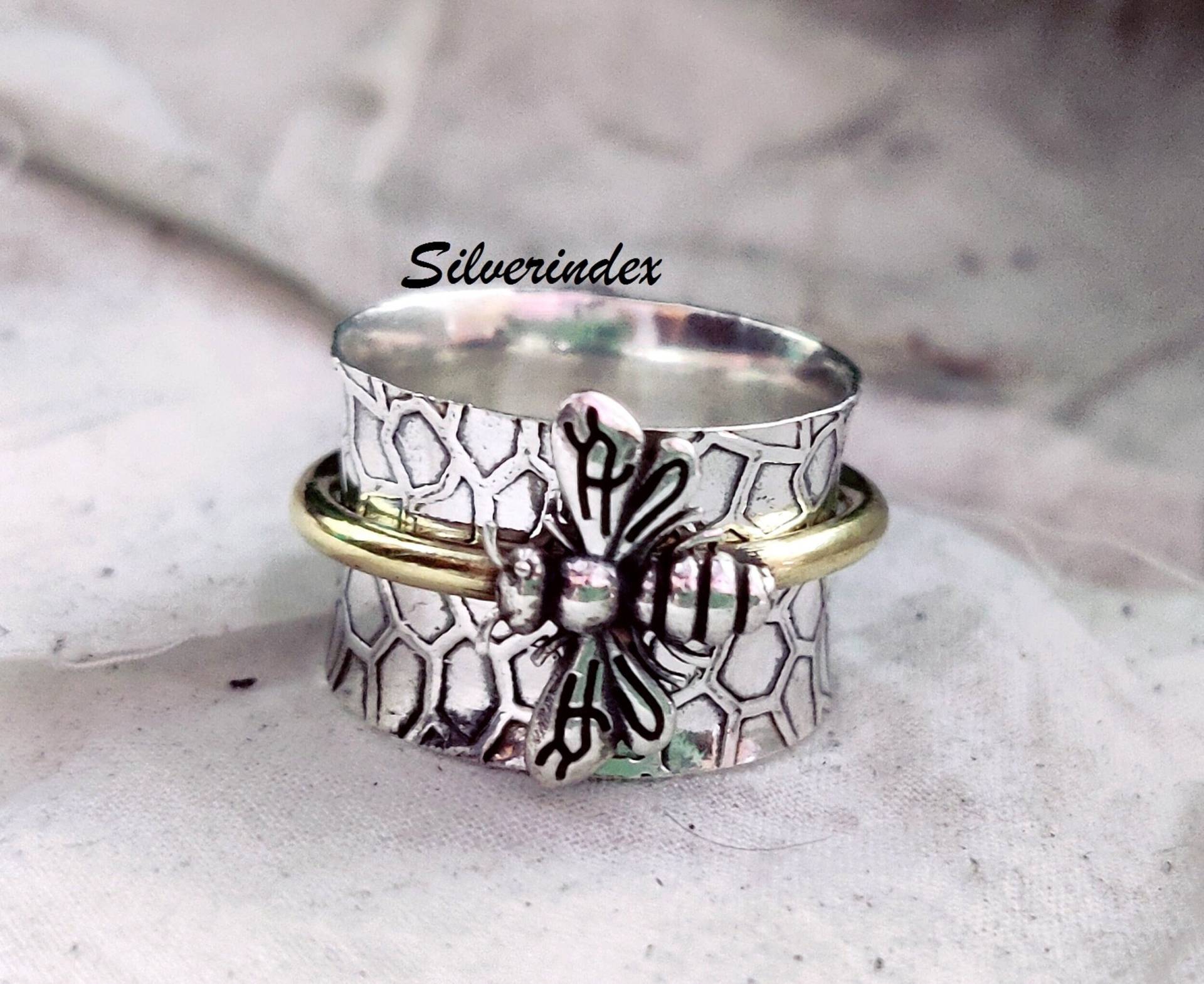 Biene Spinner Ring, Messingband Honigbiene Spin Ring Silber Spinner, Beliebte Handgefertigter Schöner Bienenschmuck, Geschenk Für Sie von silverindex