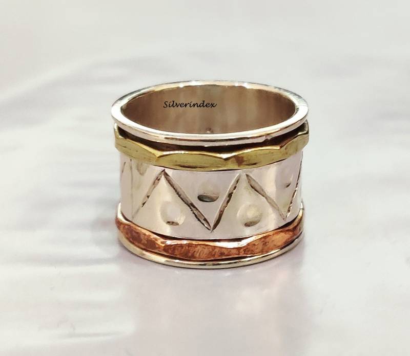 Breiter Band Silber Spinner Ring, Messing Und Kupfer Spin Handgemachte Meditation Fidget Ring Für Frau von silverindex