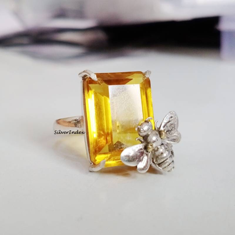 Citrin Ring ~ 925 Sterling Silber Edelstein Biene Designer Boho Zarter Frauen Moderner Schöner Ring von silverindex