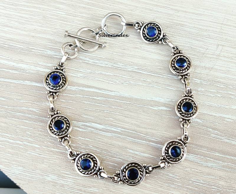 Facettierte Iolith Armband - Echter September Geburtsstein in Sterling Silber -Filigraner Schmuck Handgemachtes Edelstein Geschenk von silverindex