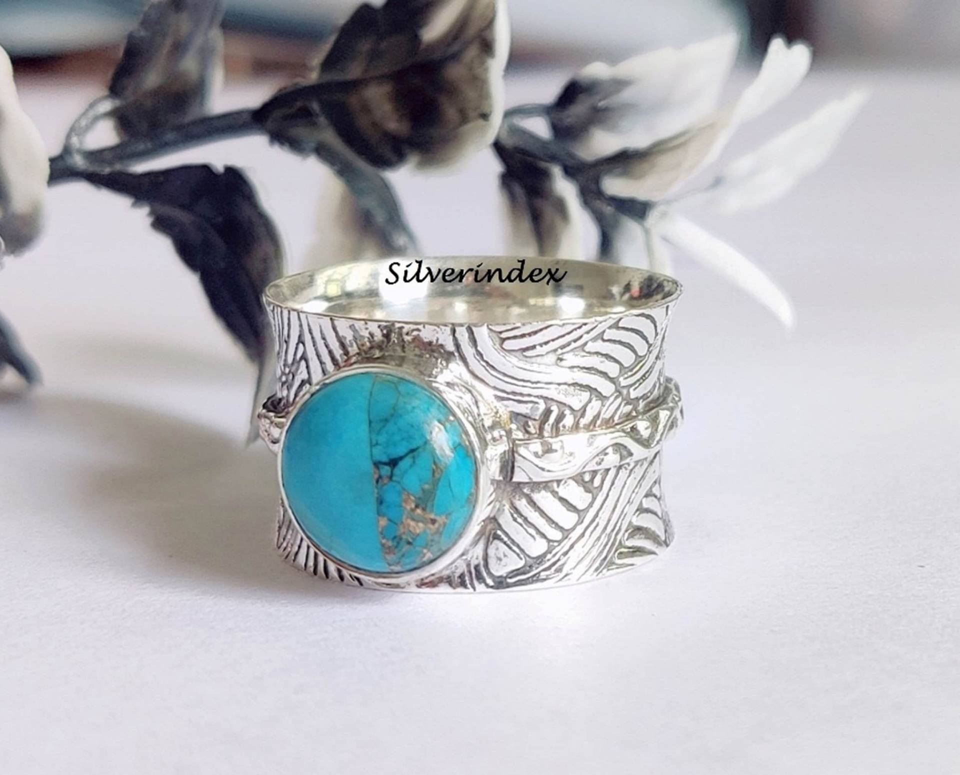 Kupfer Türkis Ring, 925 Silber Edelstein Statement Frauen Boho Zierlicher Handgemachter Schönes Geschenk von silverindex