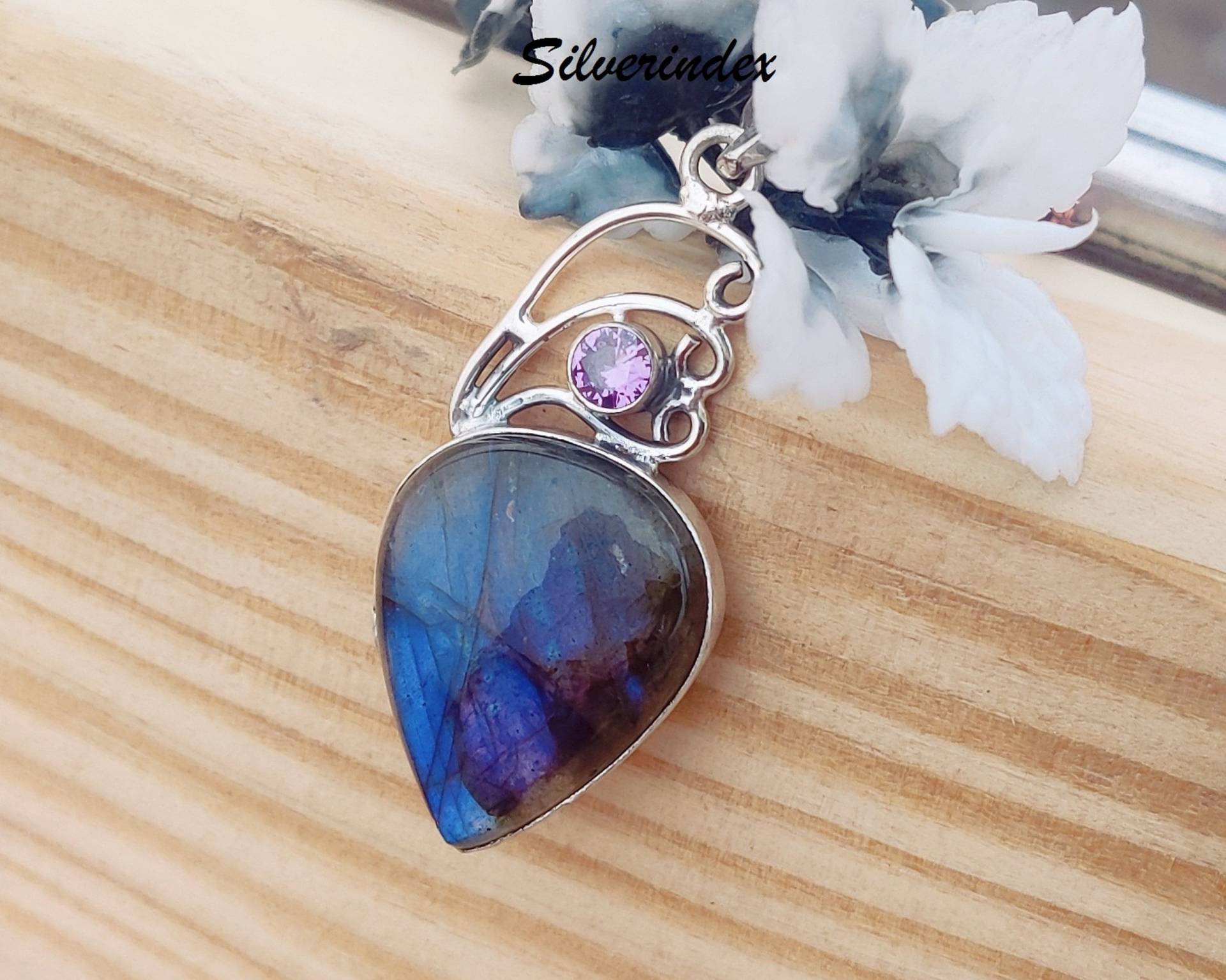 Labradorit Anhänger, 925 Tear Drop Designer Anhänger Jewlry, Schöne Halskette, Lab Edelstein Geschenk Für Sie von silverindex