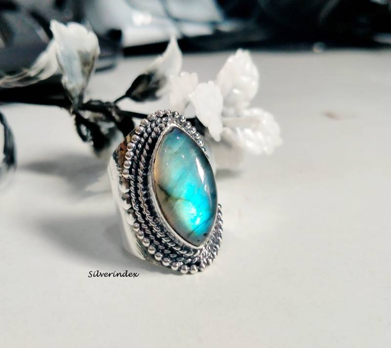 Labradorit Ring, 925 Silber Handgemachter Edelstein Frauen Boho Designer Rein Weihnachtsgeschenk von silverindex