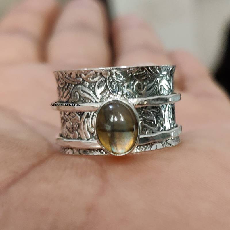 Labradorit Ring 925 Sterling Silber Angst Schöner Spinner Handgemachter Band Schmuck Meditation von silverindex