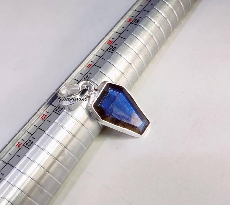 Large Coffin Labradorit Anhänger, Multi Flash Stein Sterling Silber Statement Halskette, Naturstein Gothic von silverindex