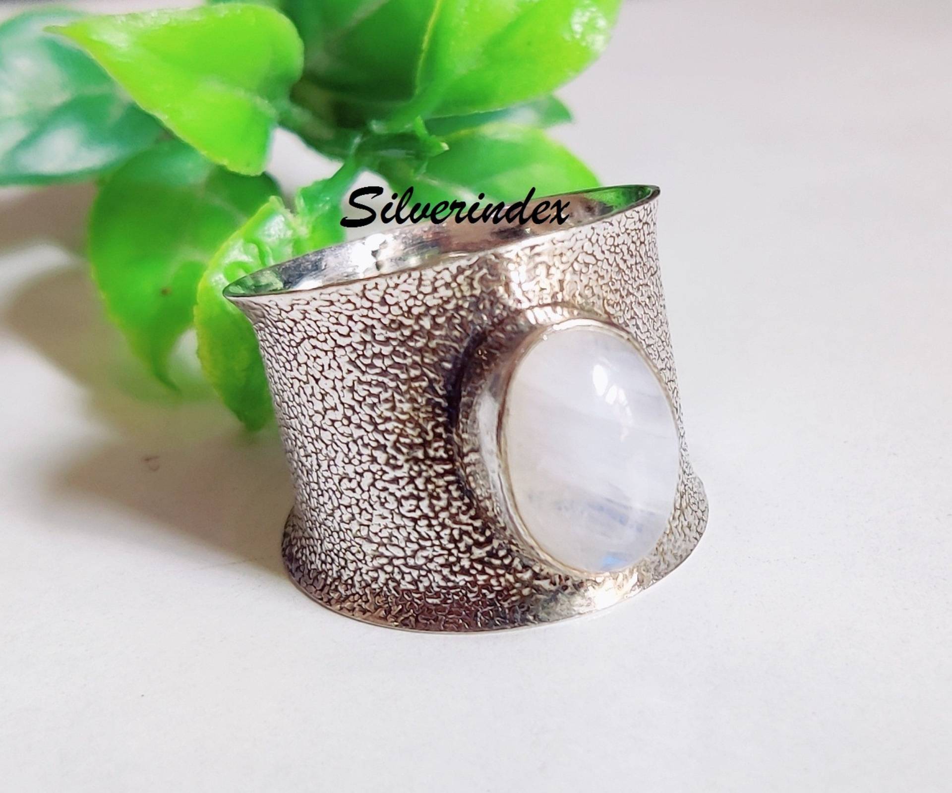 Mondstein Breite Band 925 Silber Ring, Daumen Handgemachte Frauen Boho Vintage Designer Geschenk Schmuck von silverindex