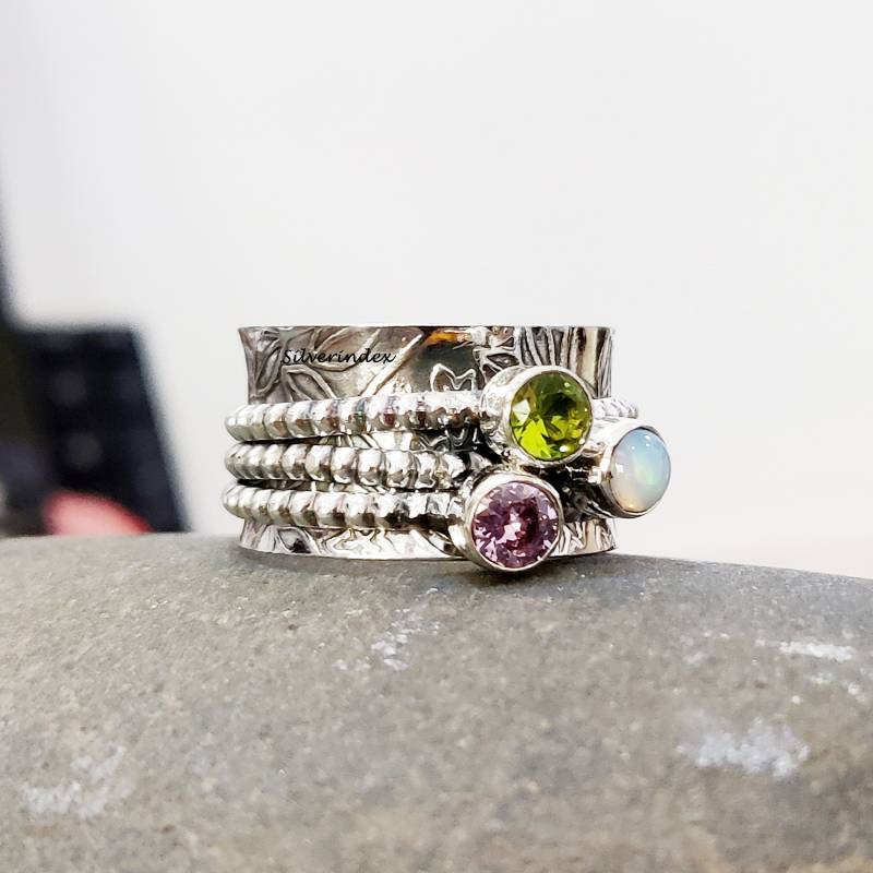 Opal Spinner Ring, 925 Silber Fidget Designer Peridot Schöner Amethyst Beliebte Drei Stein von silverindex