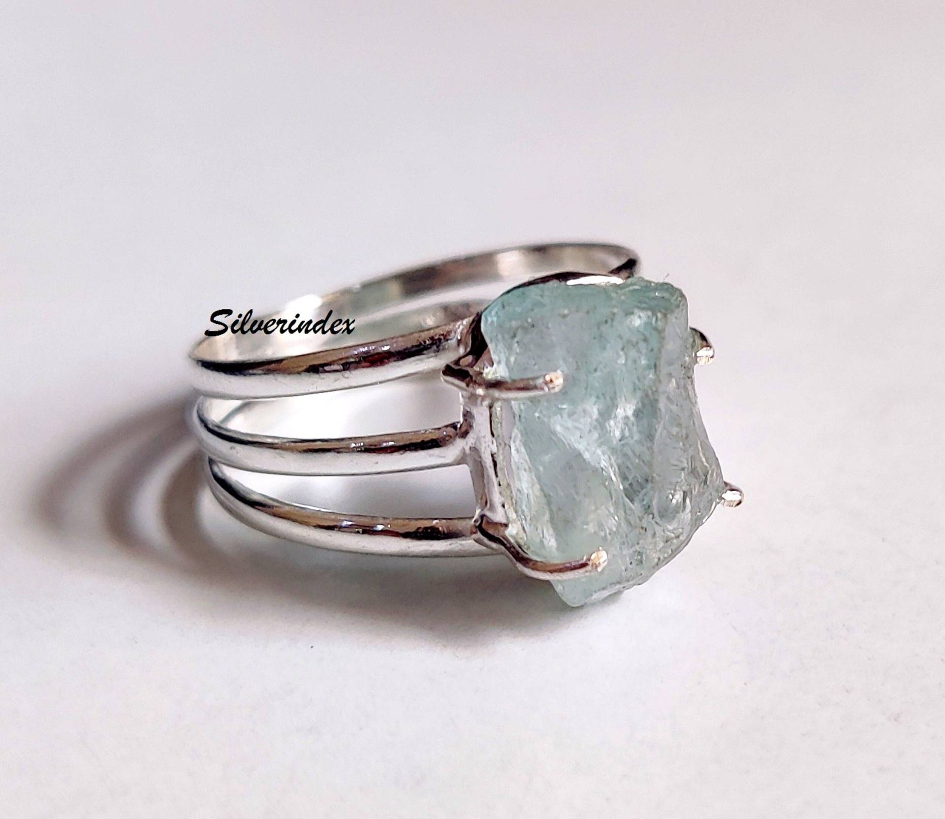 Roher Aquamarin Ring, Sterling Silber Rohstein Boho Ringe Für Frauen, 925Er Heilstein Silberring von silverindex