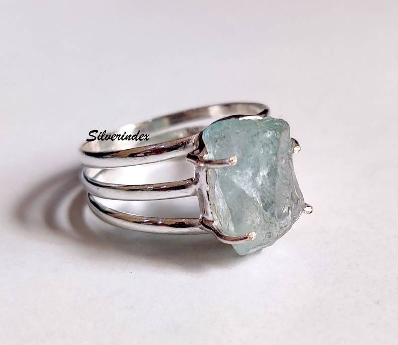 Roher Aquamarin Ring, Sterling Silber Rohstein Boho Ringe Für Frauen, 925Er Heilstein Silberring von silverindex