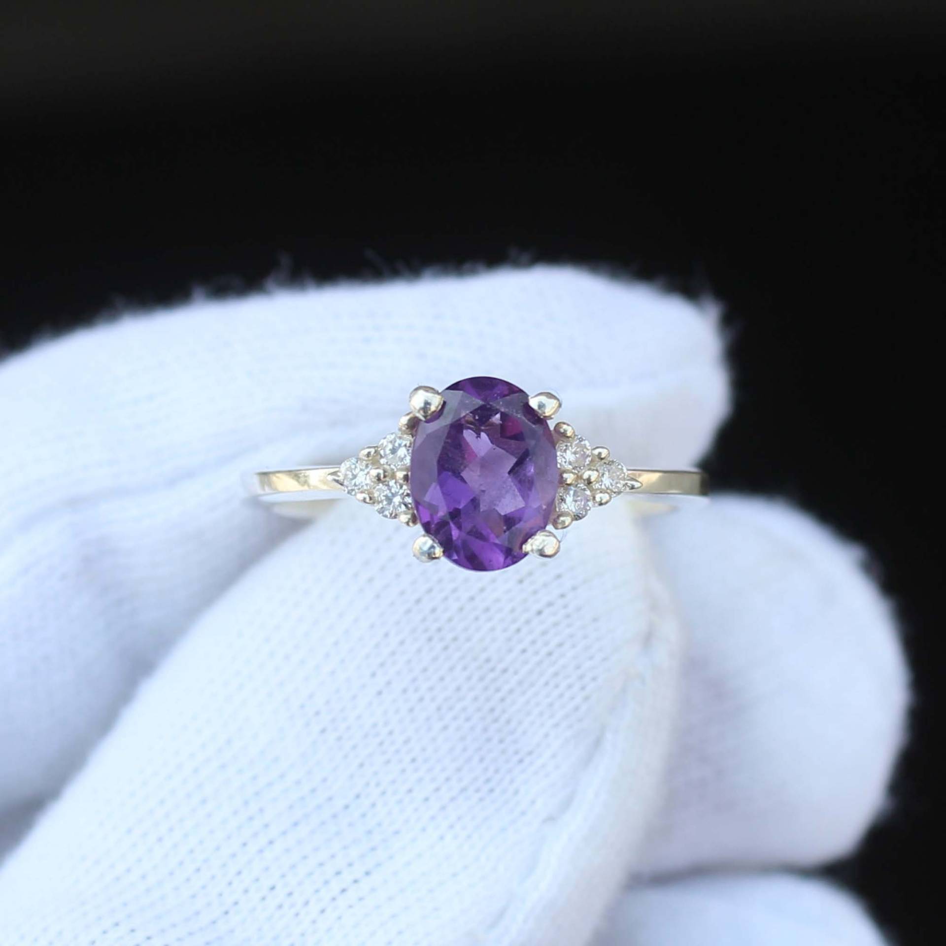 Amethyst Sterling Silber Ring, Ovaler Schlichter Verlobungsring, 925 Versprechensring, Ring Natürlicher Edelstein von silverjewellersUSA