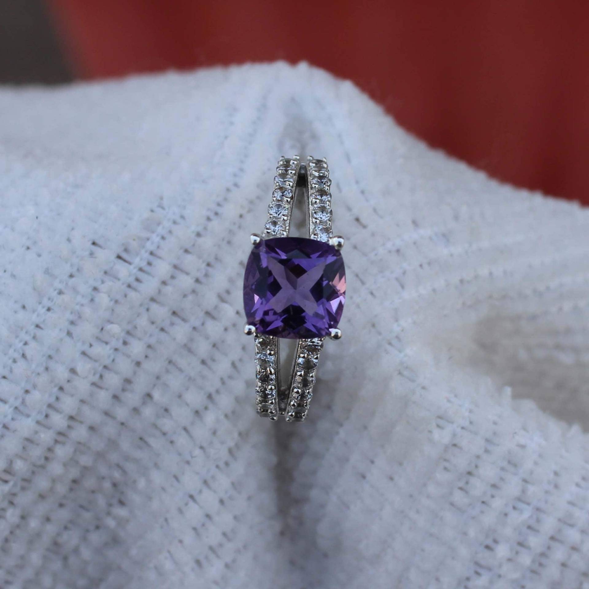 Lila Amethyst Ring, Natürlicher Im Kissenschliff, 925 Sterling Silber, Februar Geburtsstein, Schmuck, Versprechen Ring von silverjewellersUSA