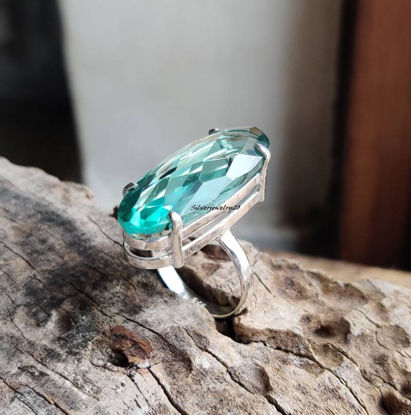Aquamarin Ring, Edelstein Statement Handgemachter 925 Silber Designer Boho Frauen Geschenk Für Sie von silverjewellery20
