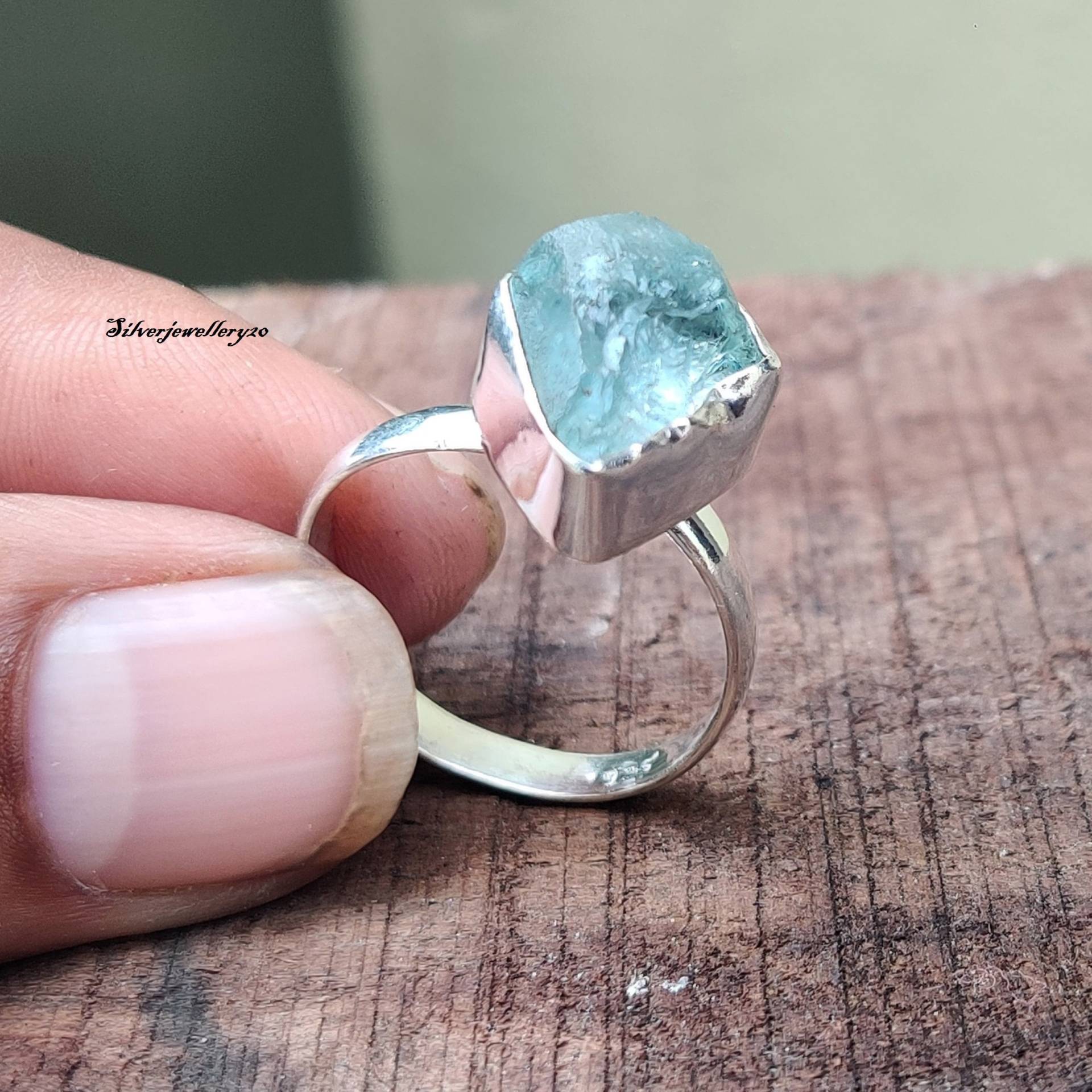 Aquamarin-Ring, Bandring, Designer-Ring, 925 Sterling Silber Ring, Ehering, Beliebter Geschenk Für Frauen, Handgefertigter Ring von silverjewellery20