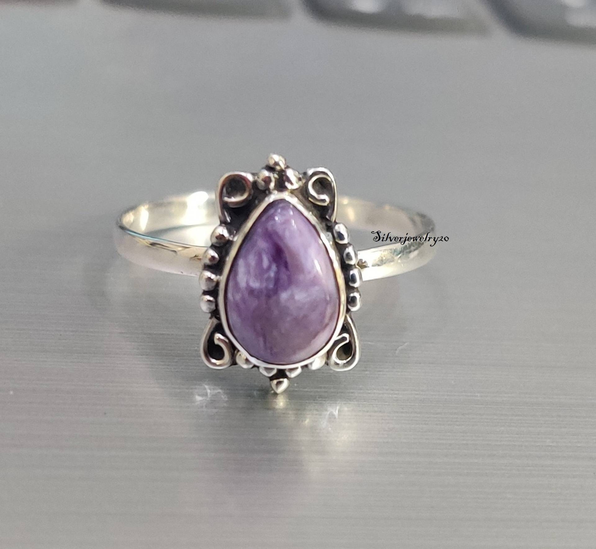 Charoit-Ring, Bandring, 925 Sterling Silber Ring, Edelstein-Ring, Geschenk Für Frauen, Ehering, Beliebter Zierlicher Ring von silverjewellery20