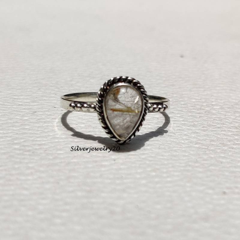 Goldener Rutilquarz Ring , 925 Sterling Silber Schöner Beliebte Frauen Designer Schmuck Natur Ring von silverjewellery20