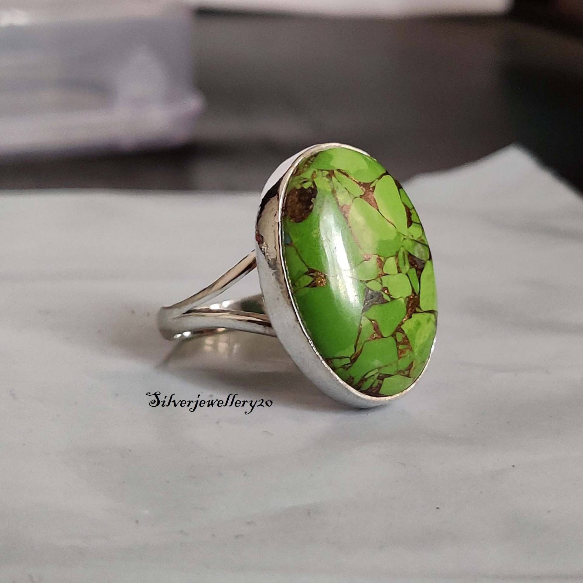 Grüner Kupfer-Türkis-Ring, 925 Sterling Silber Ring, Handgefertigter Wunderschöner Grüner Steinring, Wunderbares Geschenk Für Mädchen Und Frauen von silverjewellery20