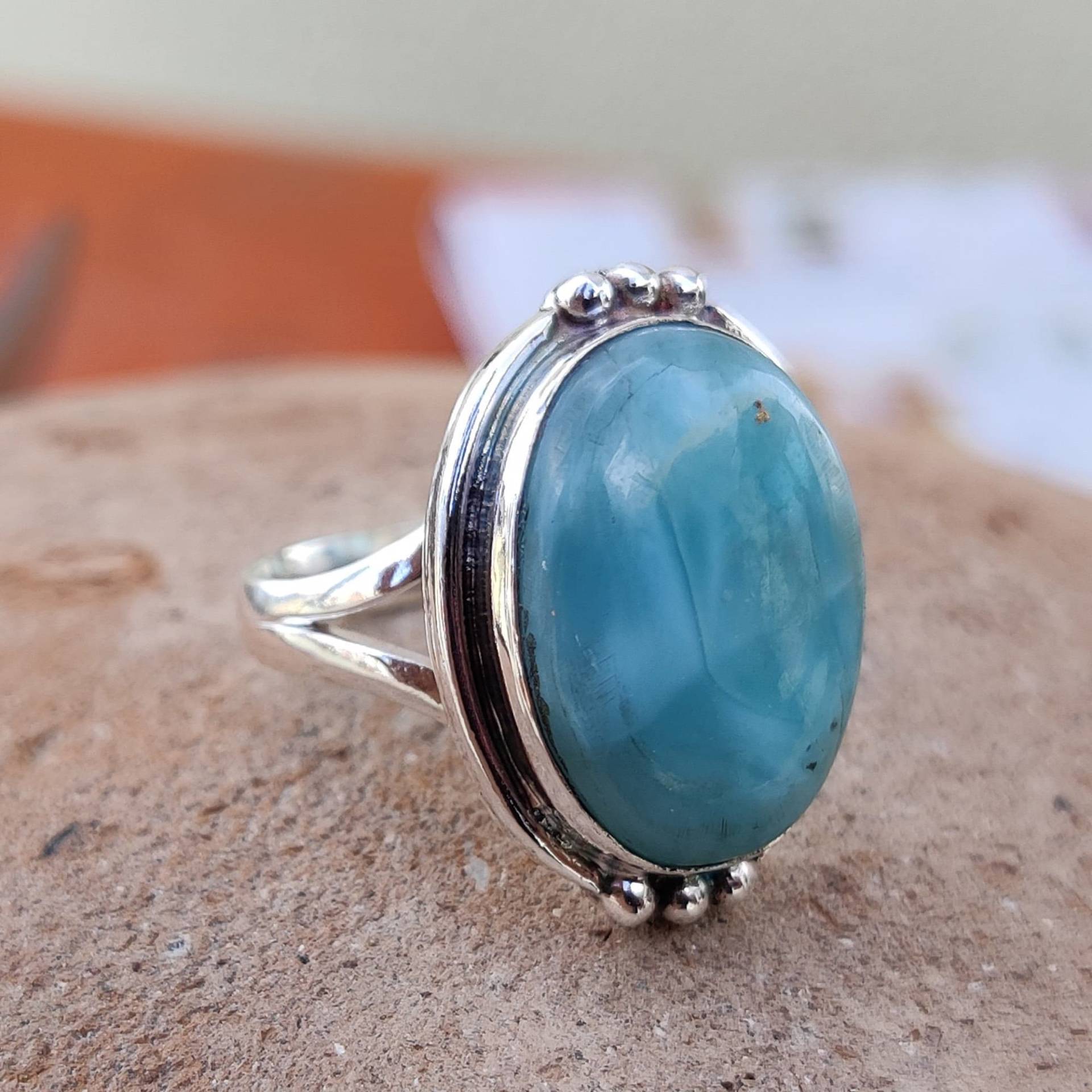 Larimar-Ring Ring Aus Sterlingsilber Statement-Ring Edelstein-Ring Blauer Stein Brautring Ehering Beliebter Geschenk Für Sie von silverjewellery20