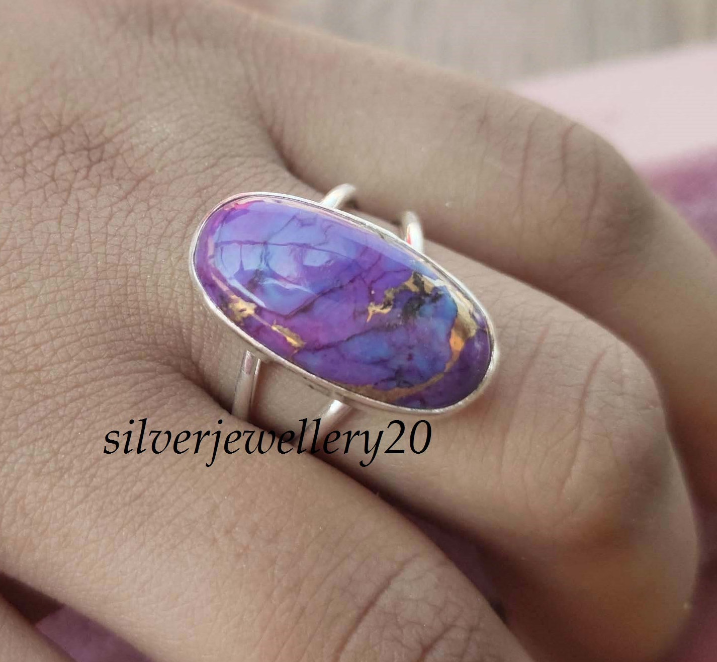 Lila Kupfer Türkis 925 Sterling Silber Handgemachter Damen Ring, 92, 5% Ring von silverjewellery20