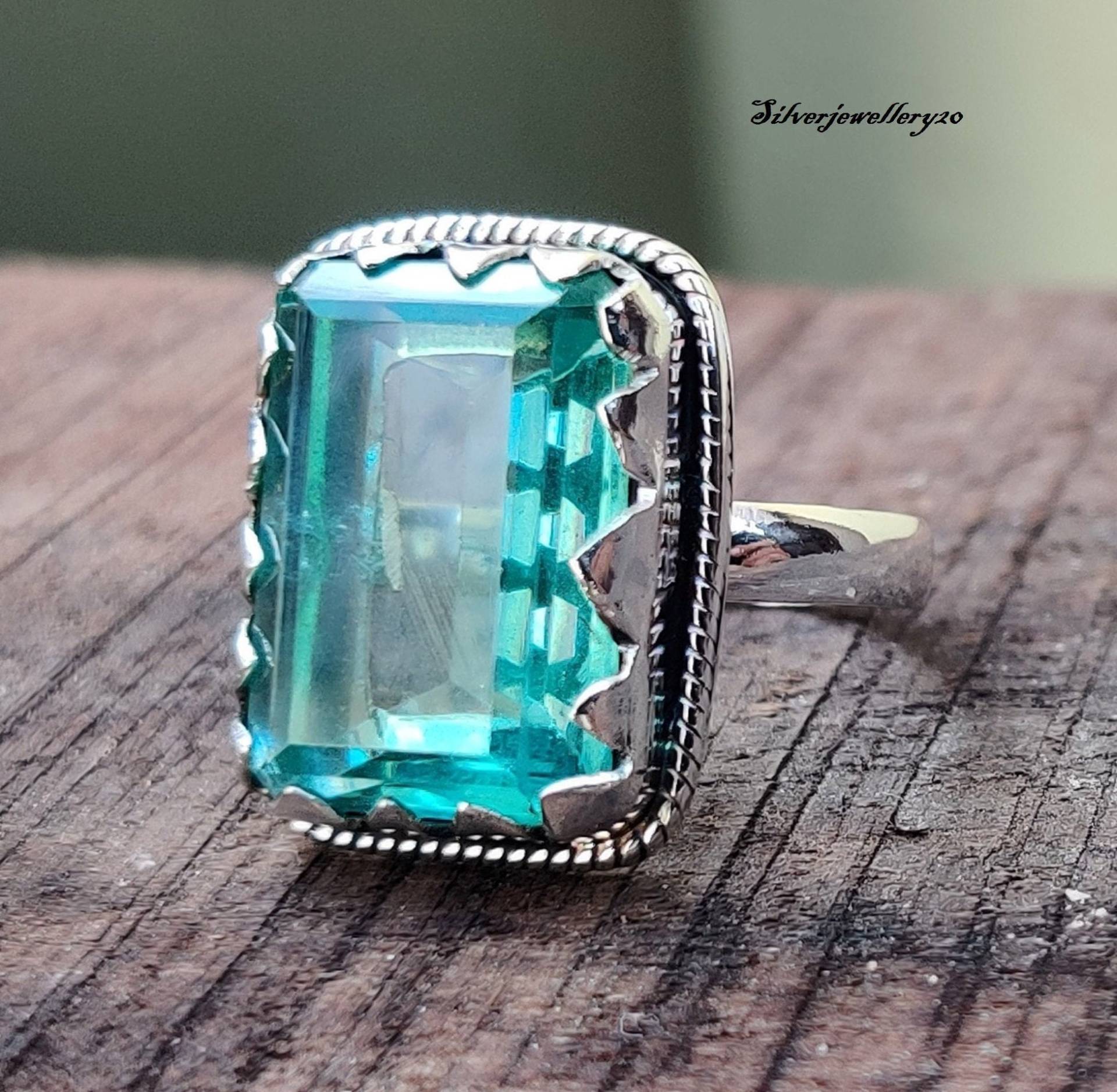 Natürlicher Aquamarin-Ring, 925 Sterling Silber, Ehering, Versprechensring, Bandring, Aquamarin-Schmuck, Handgefertigter Ring, Beliebter Ring von silverjewellery20