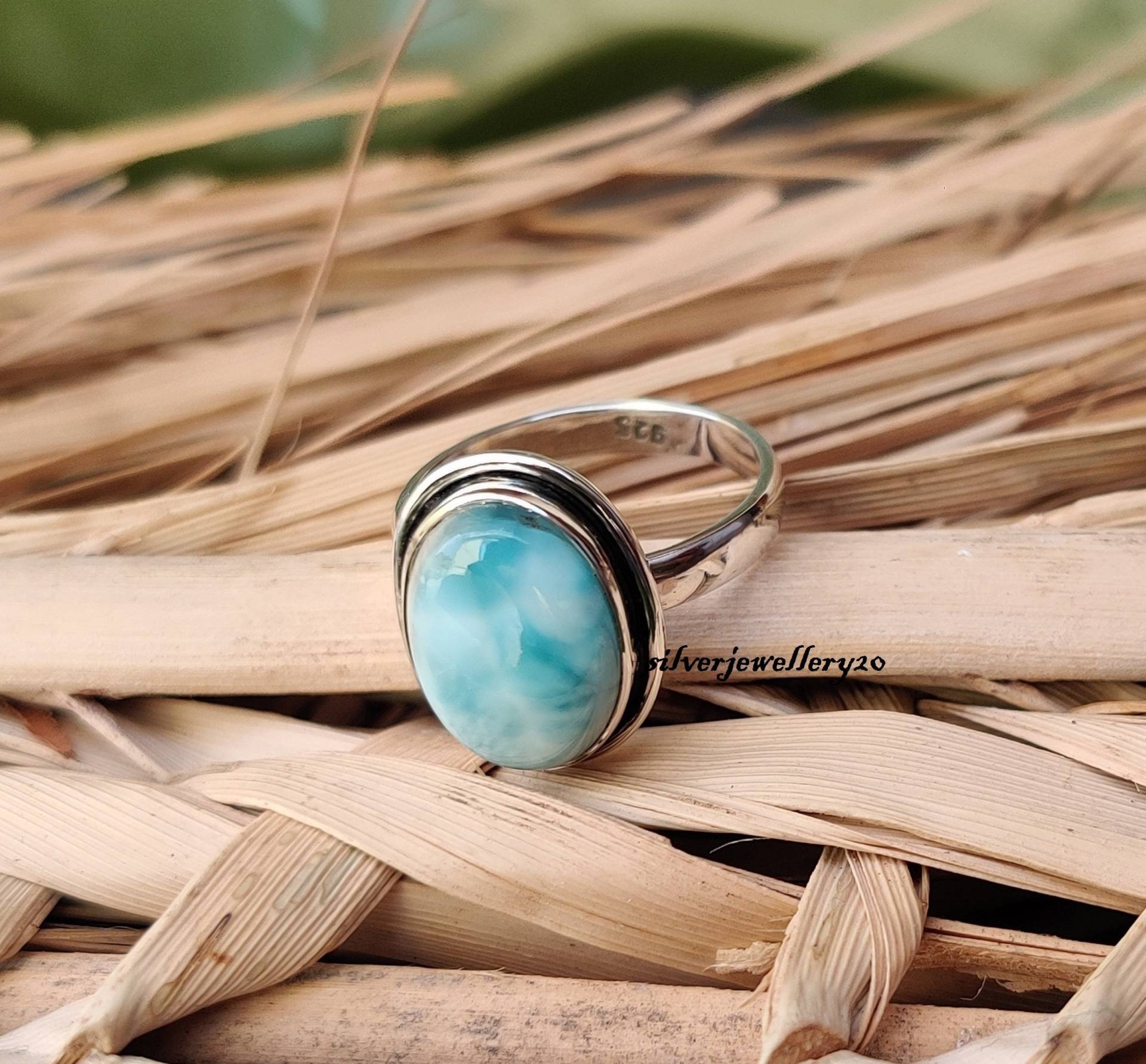 Natürlicher Larimar Ring, 925 Sterling Silber, Edelstein Handgemachter Designer Geschenk Für Sie, Ehering, Frauenring von silverjewellery20