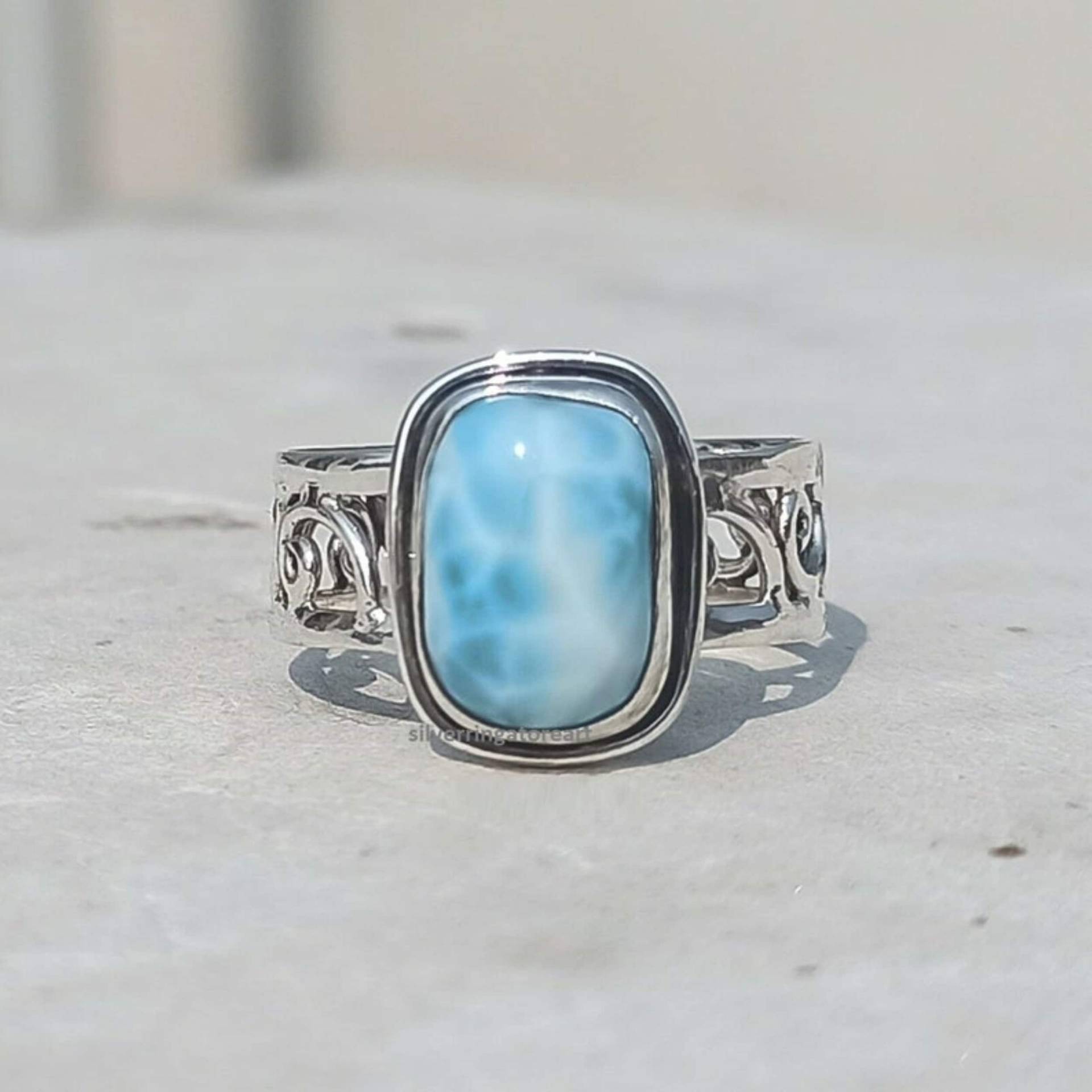 Natürlicher Larimar-Ring, 925 Sterling Silber Ring, Brautring, Designer-Ring, Bandring, Sorgenring, Larimar-Schmuck, Ehering von silverjewellery20