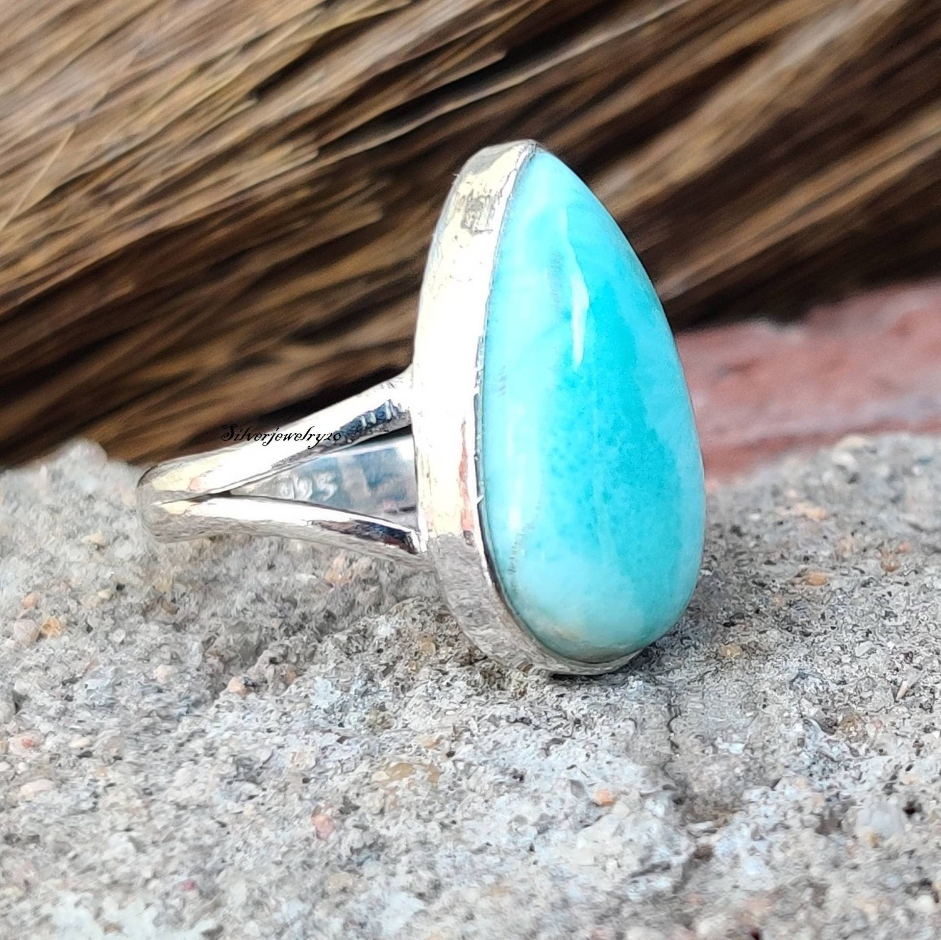 Natürlicher Larimar Ring, 925 Sterling Silber Brautring, Edelstein Bandring, Sorgenring, Schmuck, Ehering von silverjewellery20