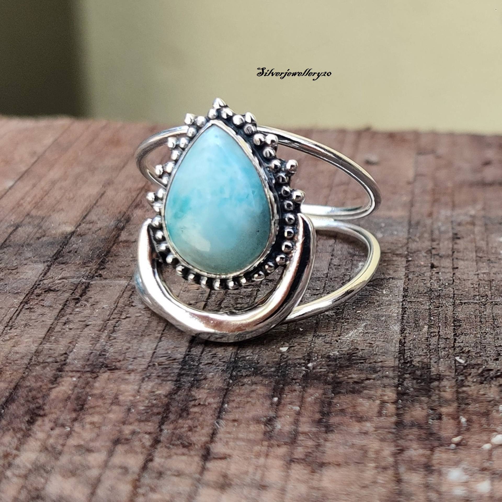 Natürlicher Larimar Ring, 925 Sterling Silber Mond Designer Edelstein Handgemachter Freundschaftsring, Schöner Ring von silverjewellery20