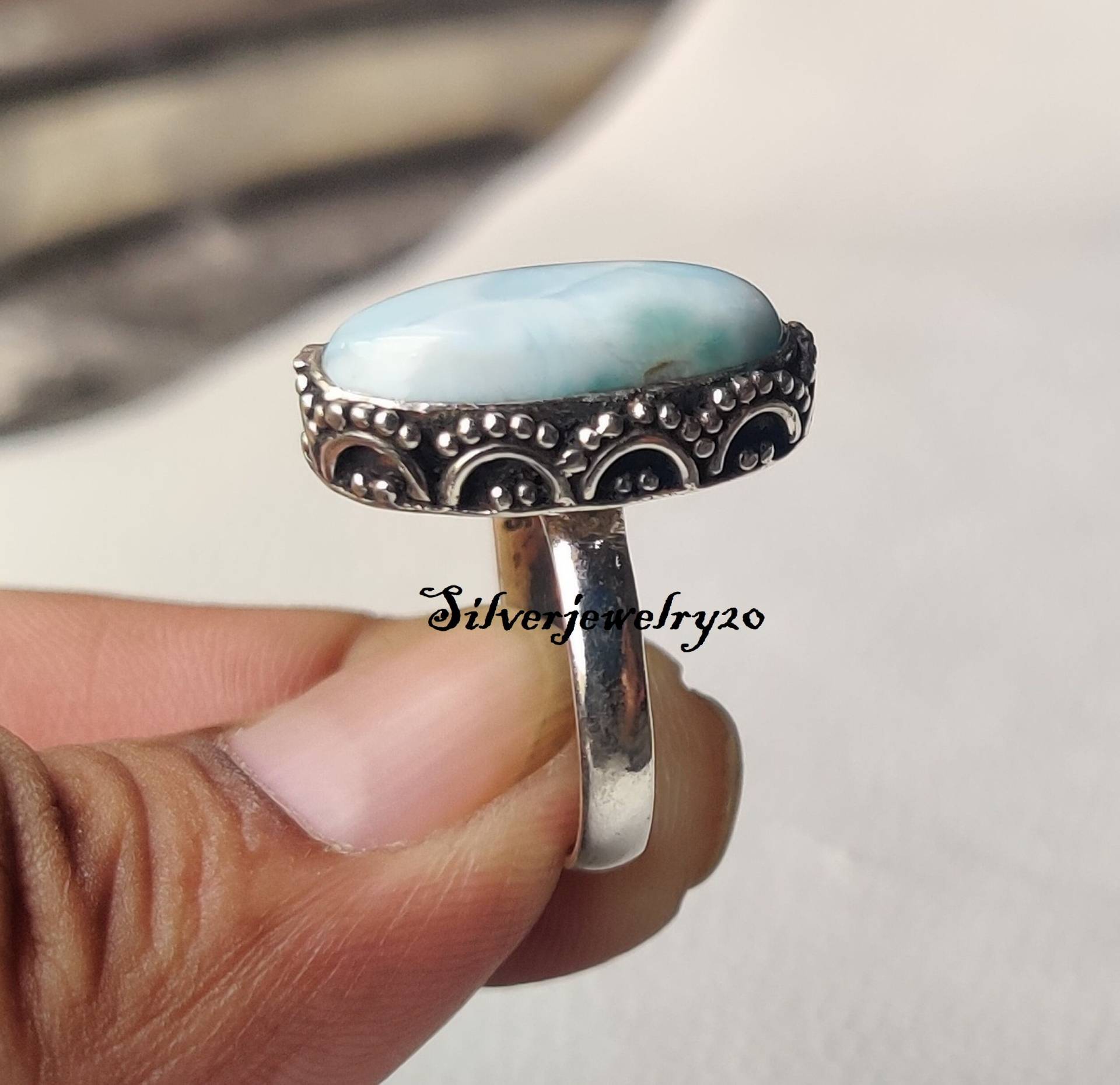 Natürlicher Larimar-Ring, Bandring, 925 Sterling Silber, Versprechensring, Ehering, Damenring, Designerring, Geschenk Für Sie, Wunderschön von silverjewellery20