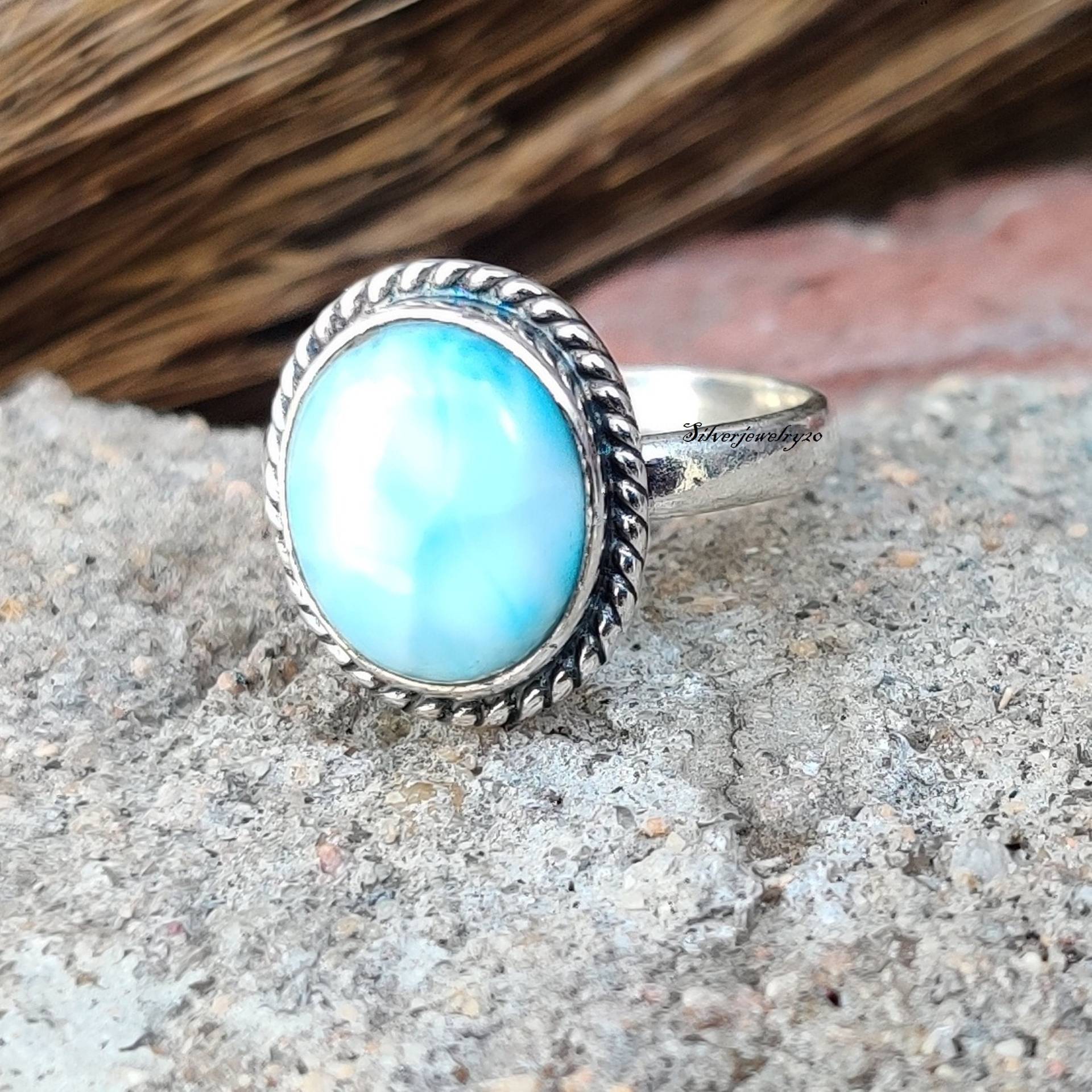 Natürlicher Larimar-Ring, Bandring, 925 Sterling Silber Ring, Ehering, Beliebter Styling-Ring, Designer-Ring, Geschenk Für Frauen von silverjewellery20