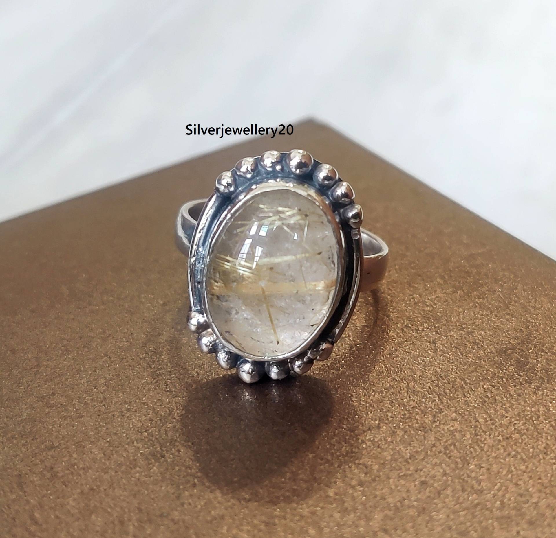 Rutilquarzring , Bandring 925 Silberring Sterlingsilberring Frauenring Versprechensring Edelsteinring Ehering Schöner Ring von silverjewellery20