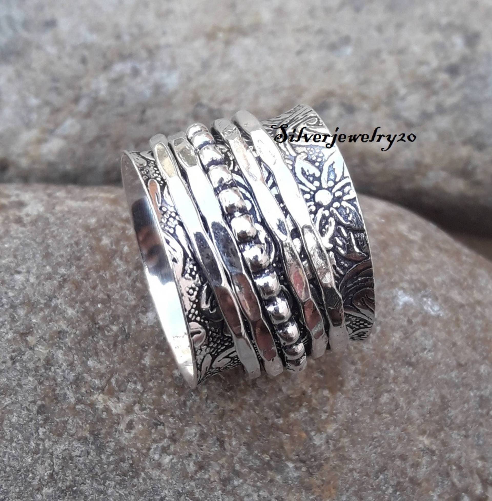 Silberring, Spinnerring, 925Er Sterlingsilberring, Ehering, Versprechensring, Designerring, Gehämmerter Ring, Edelsteinring von silverjewellery20