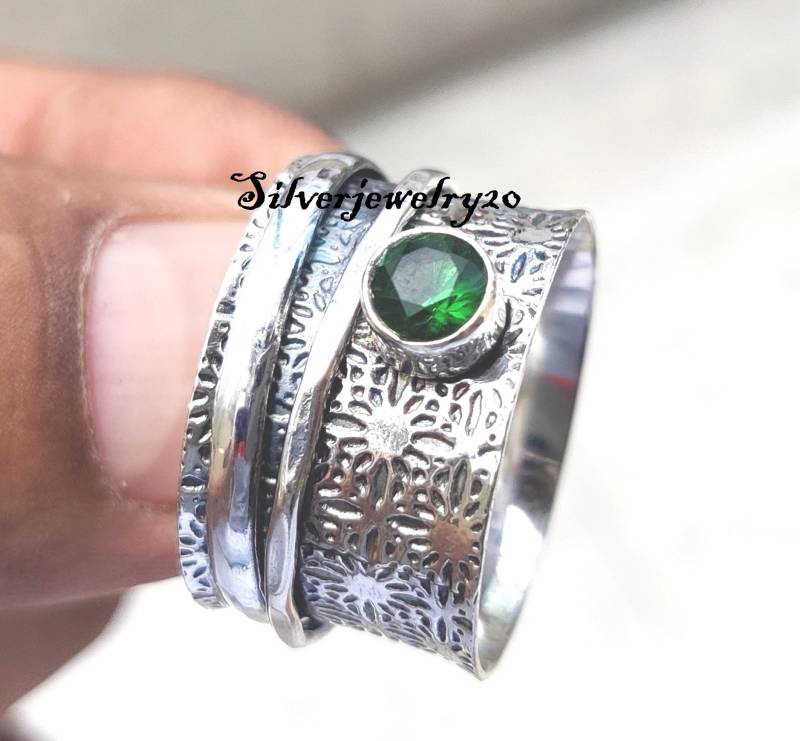 Smaragd Ring , Spinner 925 Sterling Silber Edelstein Handgemachter Schöner Zierlicher Beliebte von silverjewellery20
