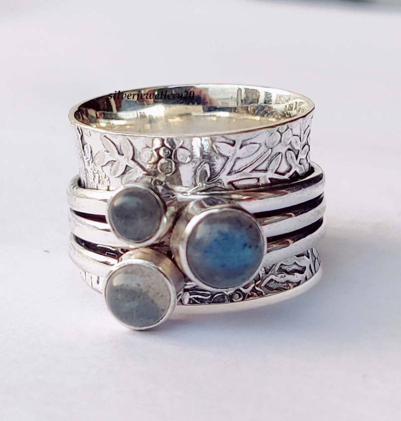 Spinner Ring, 925 Sterling Silber Labradorit Labradorite Worry Designer von silverjewellery20