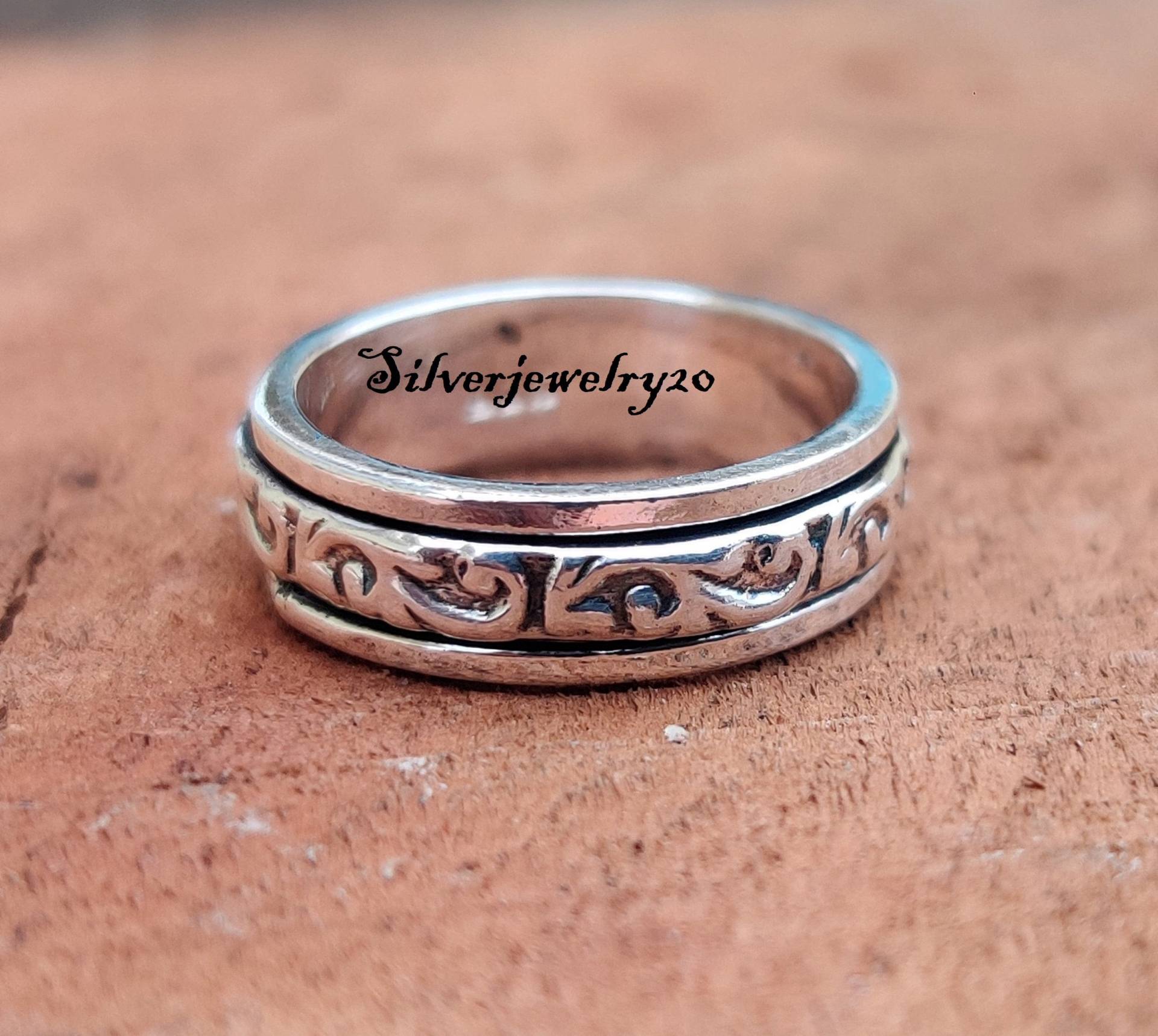 Spinnerring, 925 Sterling Ring, Designerring, Handgefertigter Gehämmerter Sorgenring, Geschenk Für Sie, Ehering, Silberschmuck von silverjewellery20