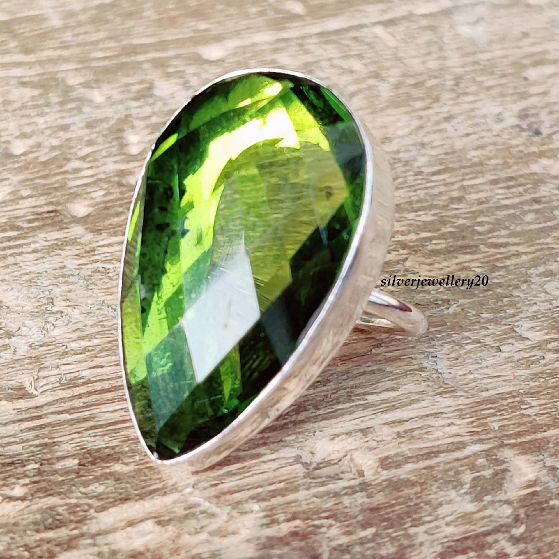 Vintage Peridot-Verlobungsring, Art-Deco-Diamant Aus Massivem Gold, Zertifizierter Echter Peridot-Diamant-Ehering, Muttertagsgeschenk von silverjewellery20