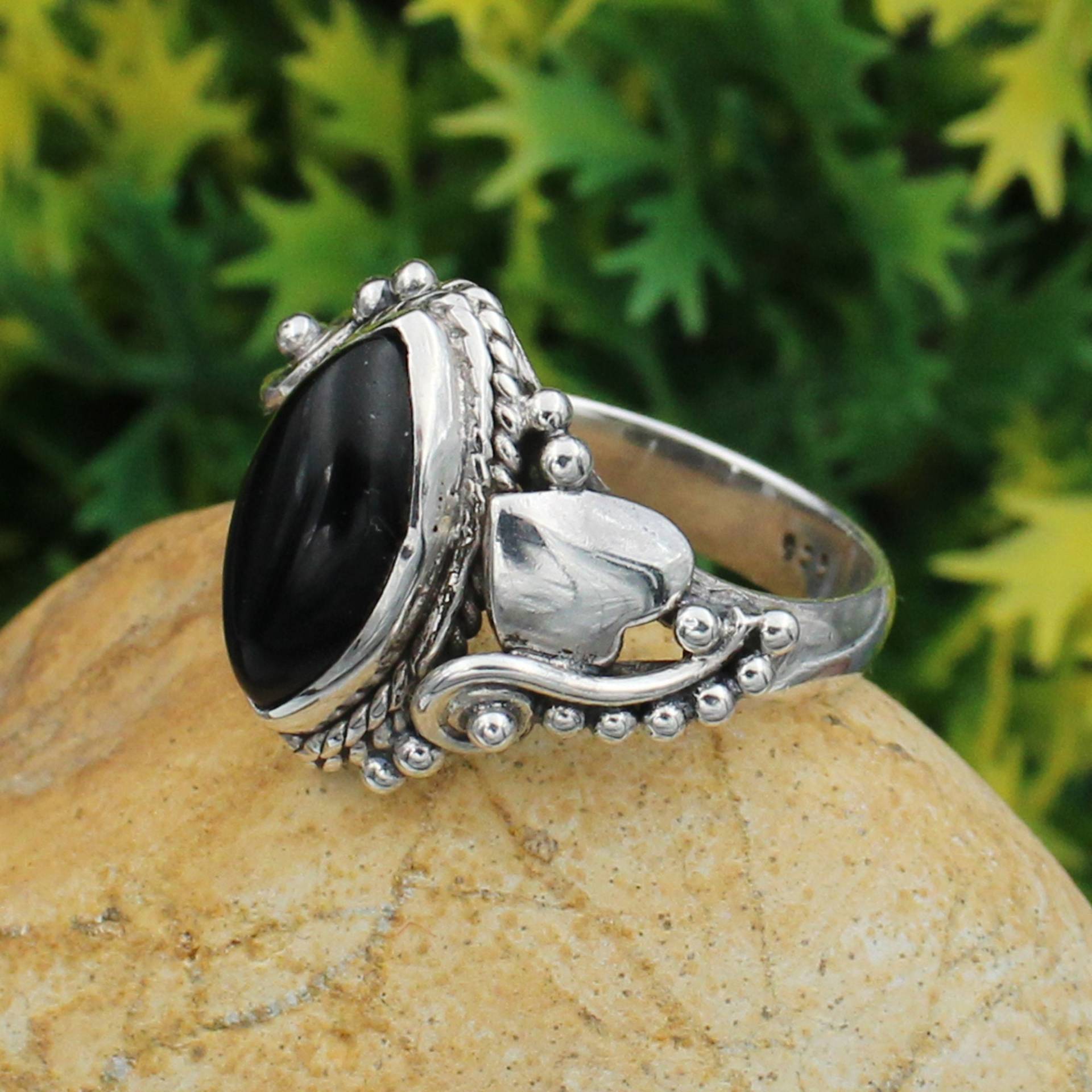Marquise Schwarzer Onyx Edelstein 925 Massiv Silber Oxidiert Ring, Frauen Schmuck, Herren Schmuck von silverjewelleryworld