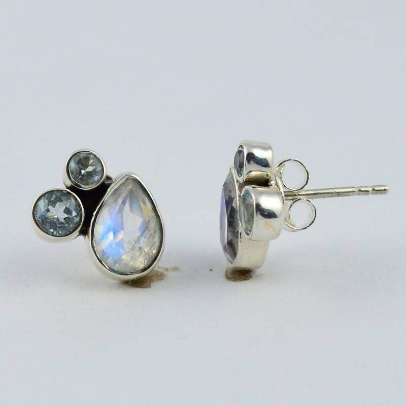 Weißer Regenbogen Mondstein Natürlichen Edelstein 925 Sterling Feine Silber Ohrring Schmuck, Frauen Schmuck von silverjewelleryworld