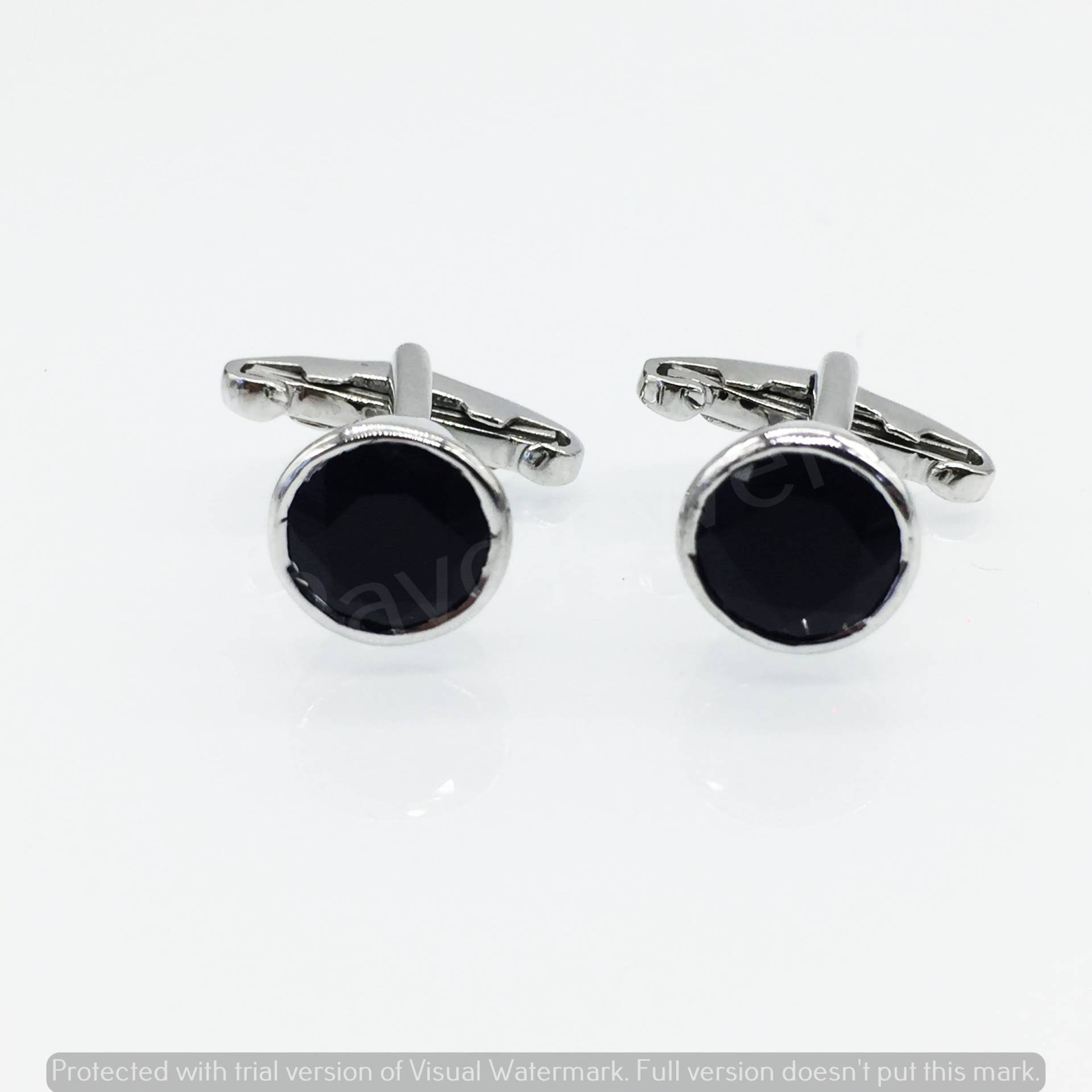 Schwarz Onyx Edelstein Manschettenknöpfe, 925 Sterling Silber Rundschliff Herren Kleidung Schmuck, Handgefertigte Manschettenknöpfe von silverjewelrycentral