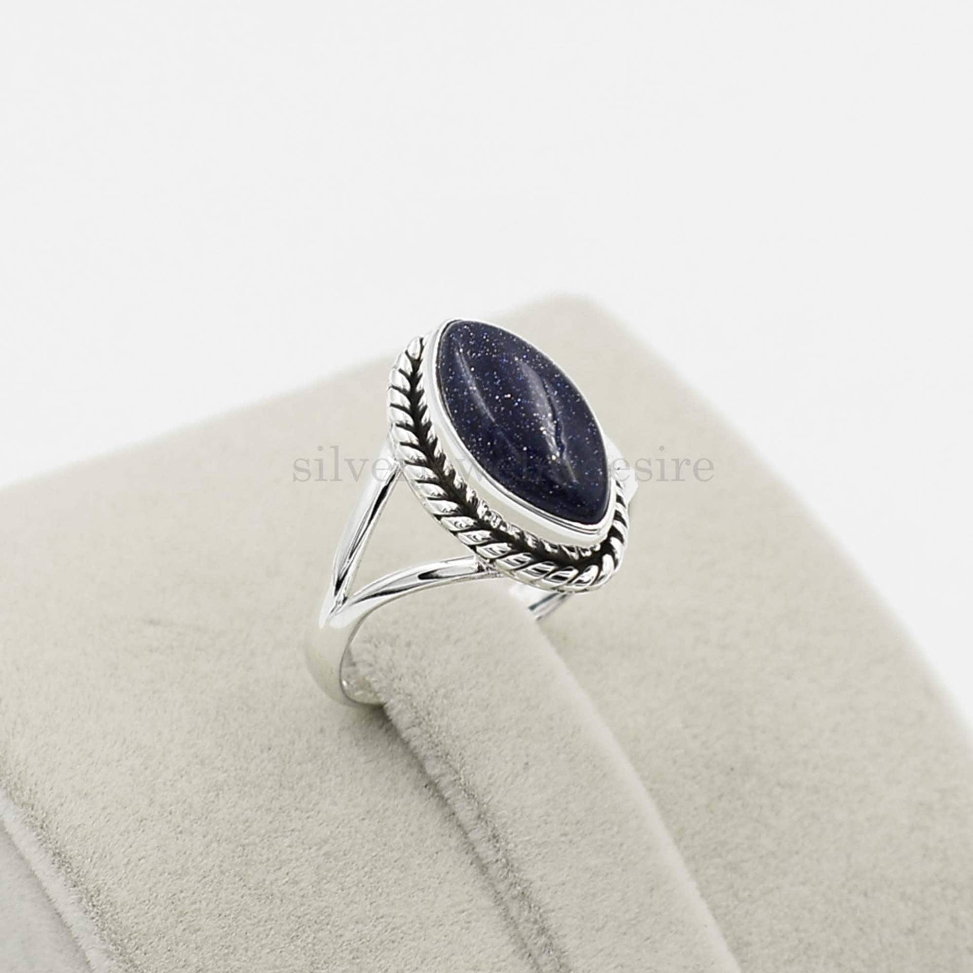 Blauer Goldstein-Ring, 925 Sterling Silber, 7 X 14 Mm Marquise-Ring, Sonnenstein-Ring, Ehering, Statement-Ring, Silberring, Damenringe, Geschenk von silverjewelrydesire