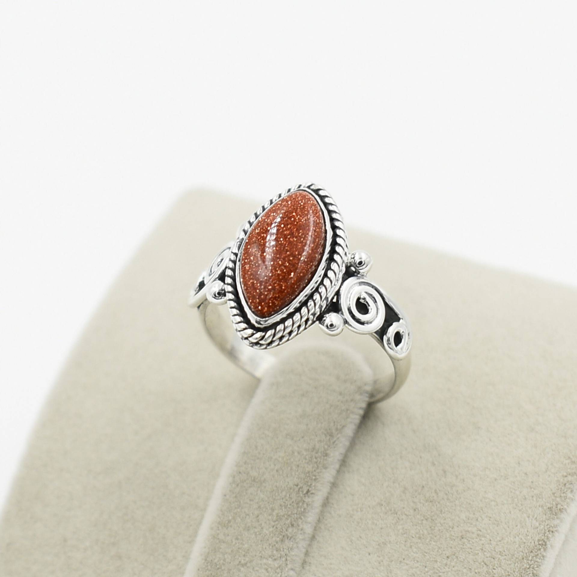 Brauner Goldstein-Ring, 925 Sterling Silber, Sonnenstein 7x14 Mm Marquise-Ring, Boho-Ring, Ehering, Statement-Ring, Silberring, Damenringe von silverjewelrydesire