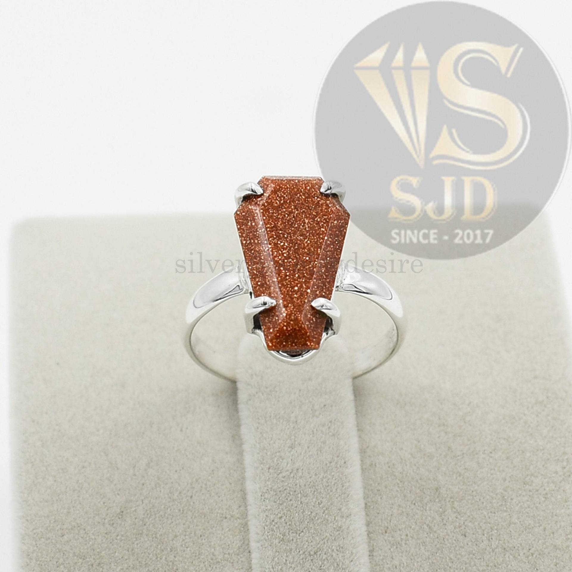 Brauner Goldstone Ring, 925 Sterling Silber Sarg 10x17 Mm Braun Frauen Ringe, Eheringe von silverjewelrydesire