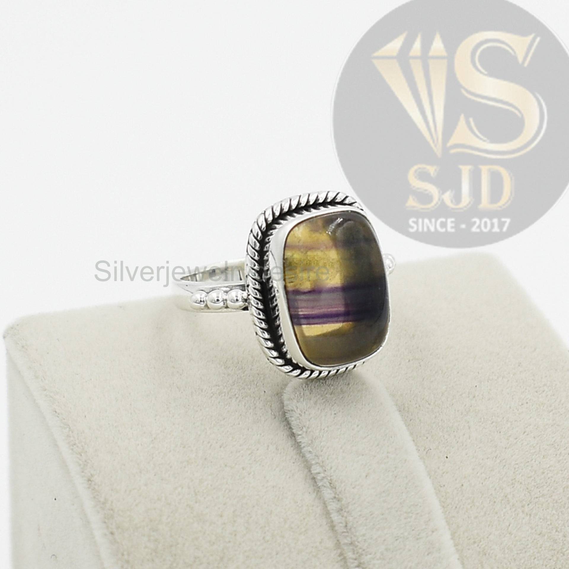 Fluorit Ring, 925 Sterling Silber, Multi Color 10x14 Mm Kissen Edelsteinring, Statement Silberring, Frauenringe, Geschenk Sie von silverjewelrydesire