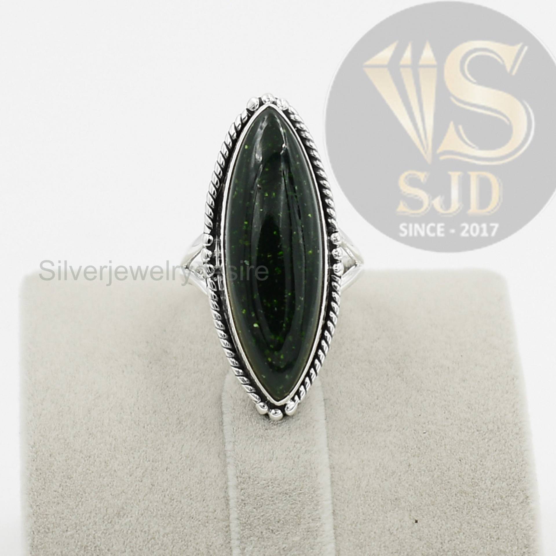 Grüner Goldstein-Ring, 925 Sterling Silber, 10 X 30 Mm Langer Marquise-Ring, Sonnenstein-Ring, Ehering, Statement-Ring, Silberring, Damenringe von silverjewelrydesire