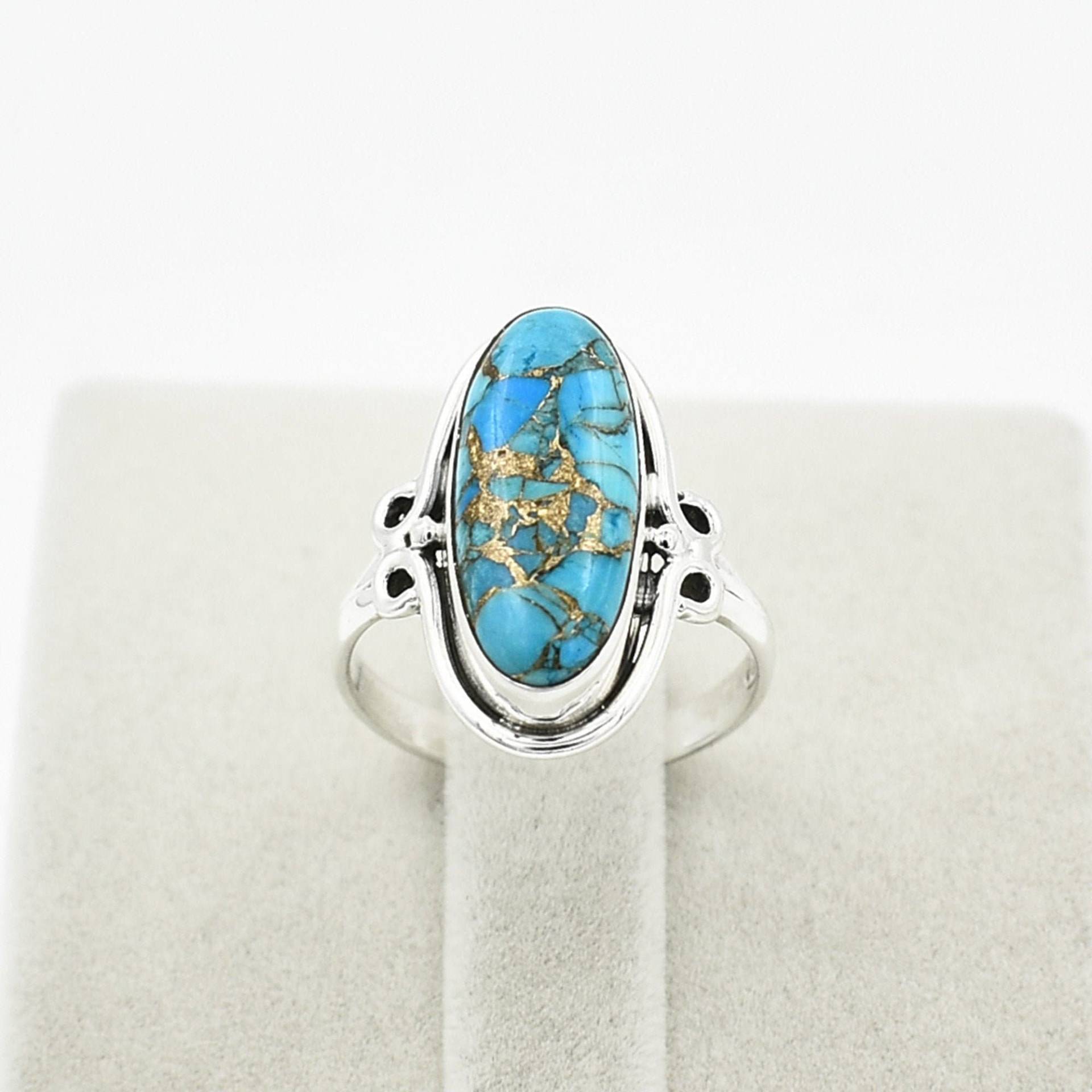 Kupfer Türkis Ring, 925 Sterling Silber, Blauer 8x20 Mm Oval Statement Silberring, Frauen Edelstein Ring von silverjewelrydesire