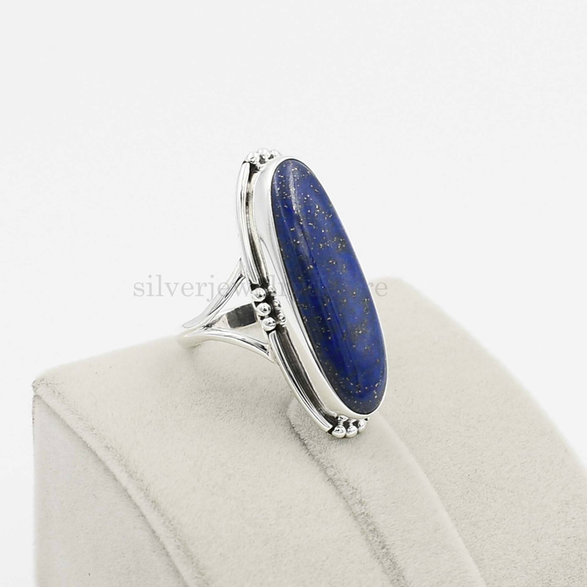 Langer Ovaler Lapislazuli-Ring, 925 Sterling Silber, Silberring, Ehering, Statement-Ring, Damenringe von silverjewelrydesire