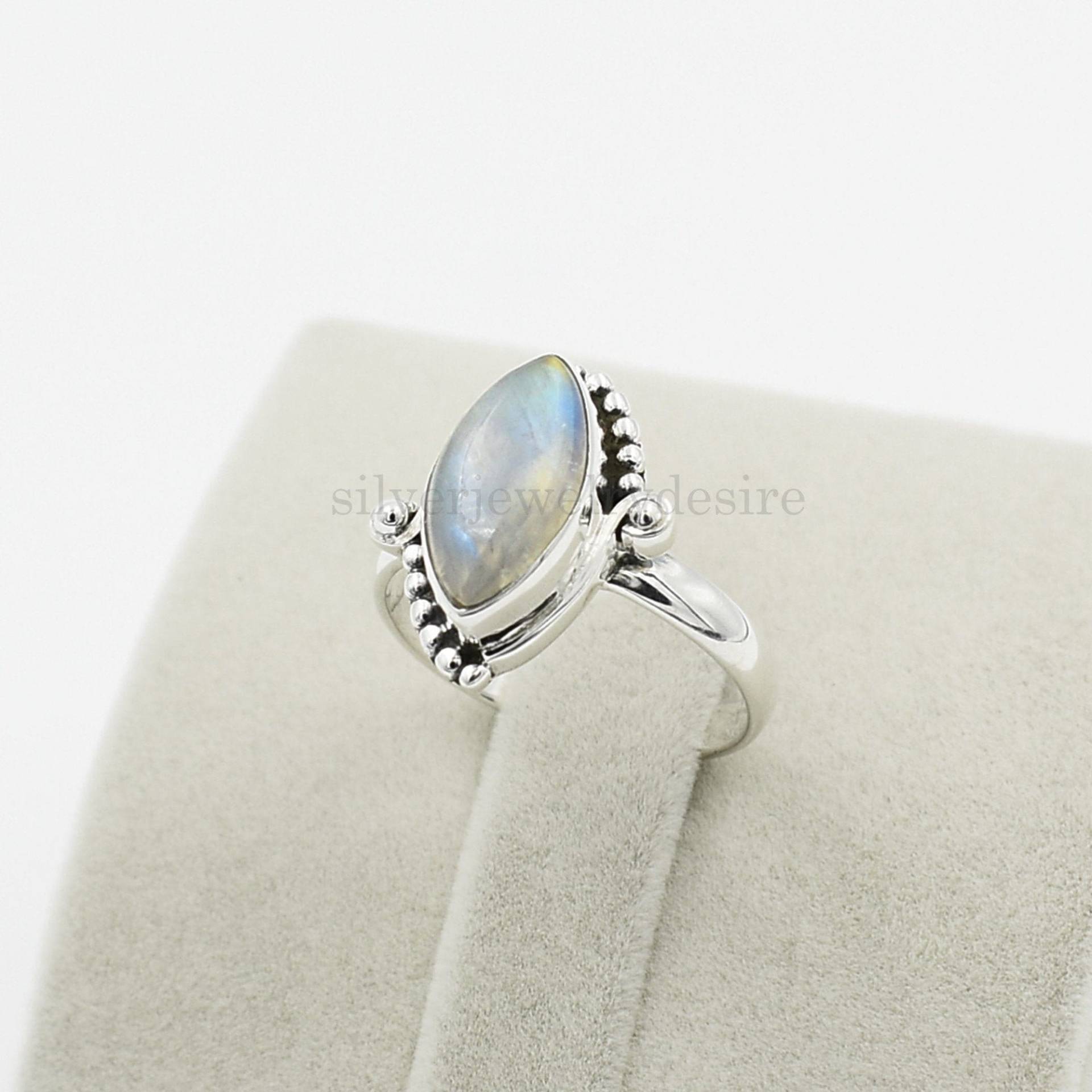 Mondstein-Ring, 925 Sterling Silber, Regenbogen-Mondstein 7x14 Mm Marquise-Ring, Silberring, Statement-Ring, Ehering, Frauenring, Schmuck von silverjewelrydesire